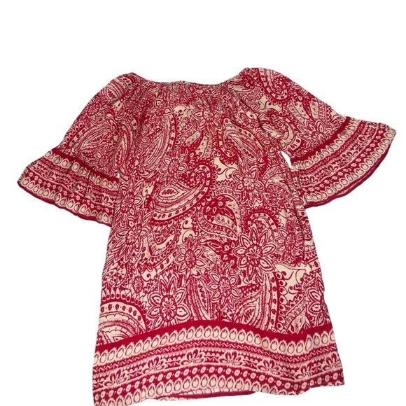 Umgee Women's SZ M Off Shoulder Bell Sleeve Red Paisley Boho Cottage Cowgirl - Picture 11 of 11